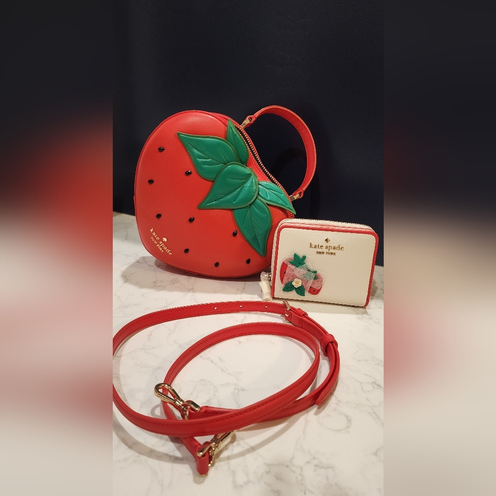 Kate Spade Red and Green Strawberry Crossbody Bag